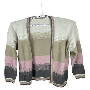 Striped Open-Front Cardigan 3XL Polyester Womens Sweater Pink/Taupe/Gray